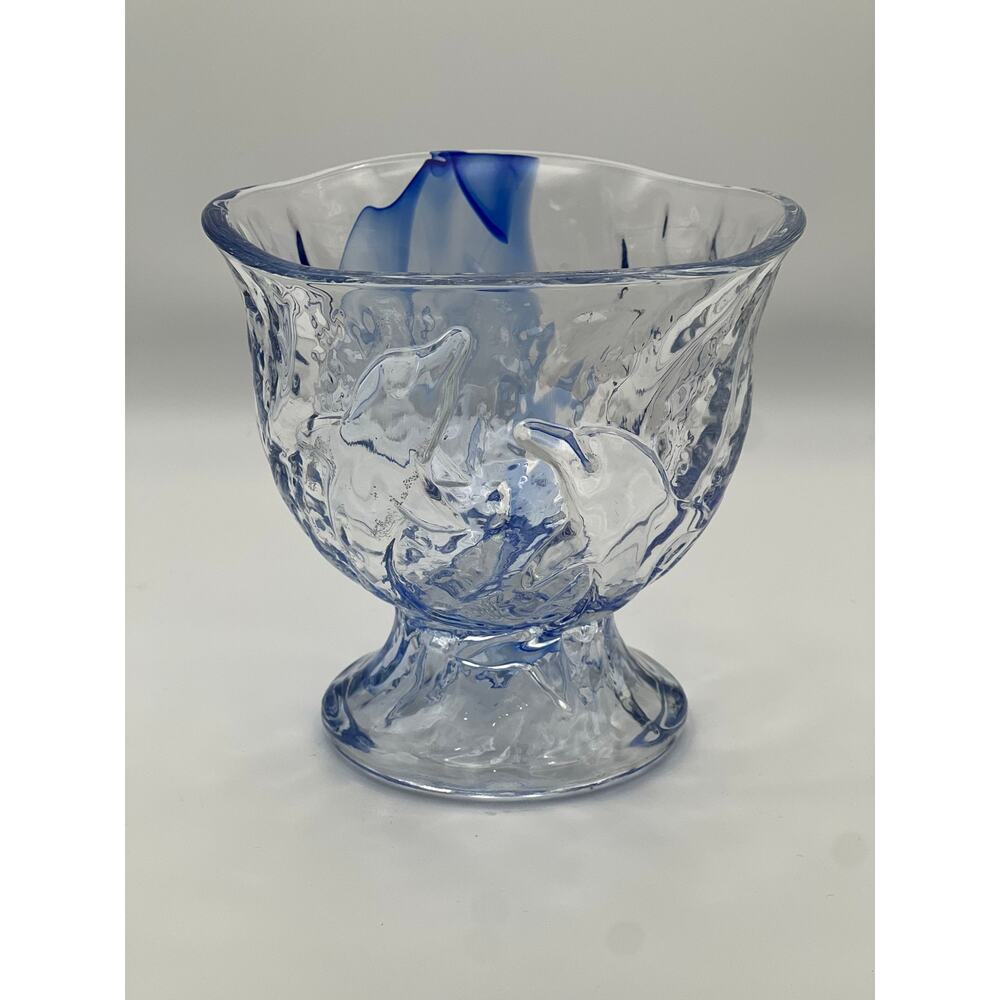 Dolphin Lovers Blue Glass Pedestal Bowl Coastal Ocean Decor